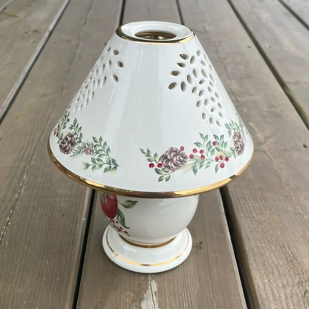 Lenox Boxwood & Pine Pattern Tea Light Lamp Candle Holder in Original Box - Picture 6 of 15
